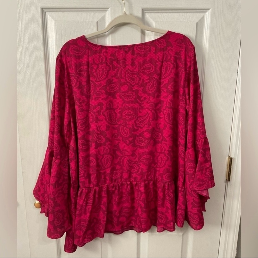 DG2 by Diane Gilman Red Bell Sleeve Blouse
